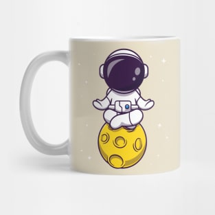 Cute Astronaut Meditation on Moon Cartoon Mug